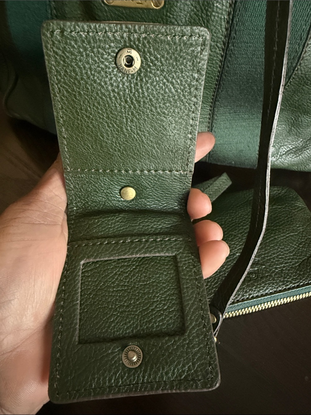 MCM Dark Green Leather Satchel with Removable Canvas Strap - Picture 9 of 16